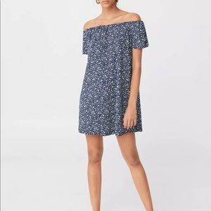 Off the shoulder blue floral print Mango dress